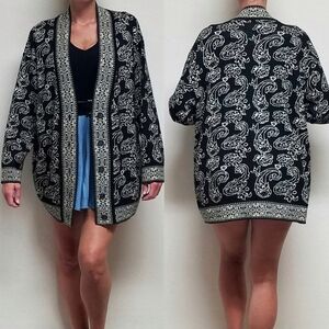 80s Vintage JNY Punk Paisley Mosaic Lambswool Knit Button Up Oversized Cardigan